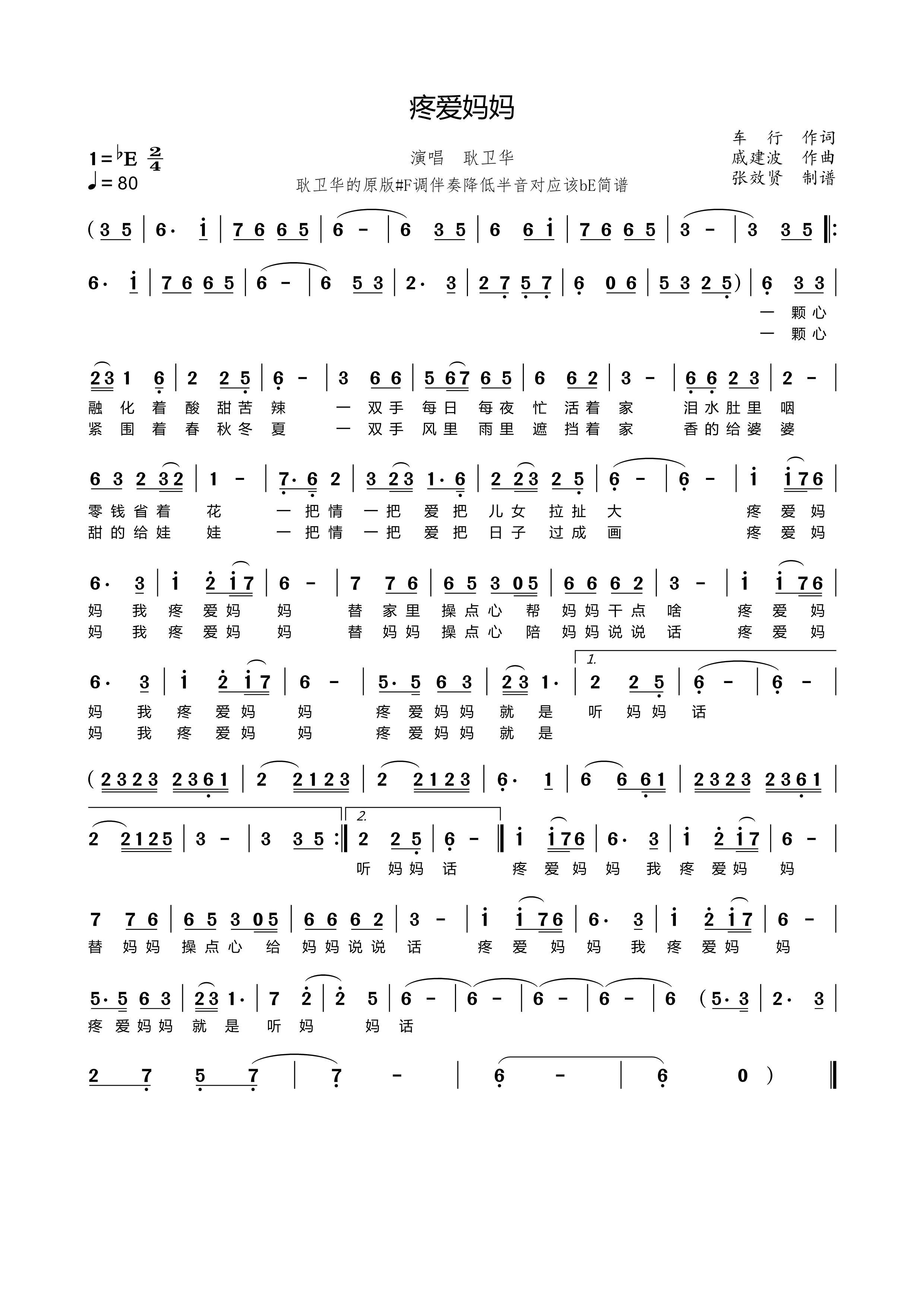 薩克斯 疼愛媽媽 降E調簡譜 薩克斯 疼愛媽媽 降E調簡譜