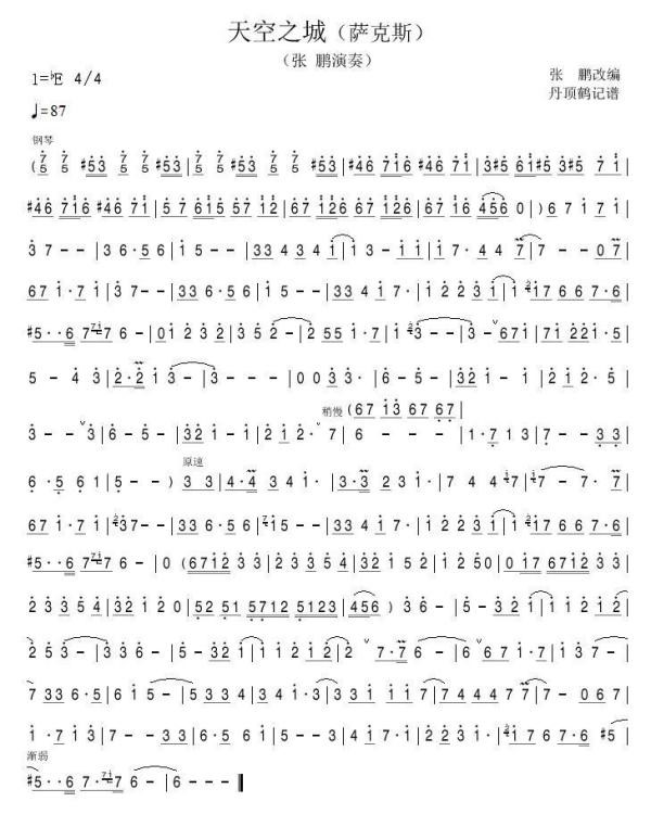 降E調薩克斯天空之城簡譜 降E調薩克斯天空之城簡譜