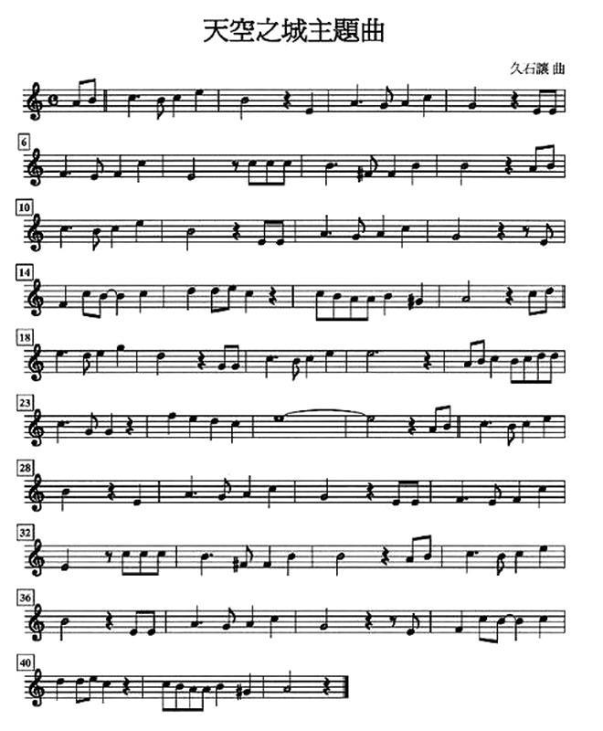 薩克斯天空之城五線譜 薩克斯天空之城五線譜