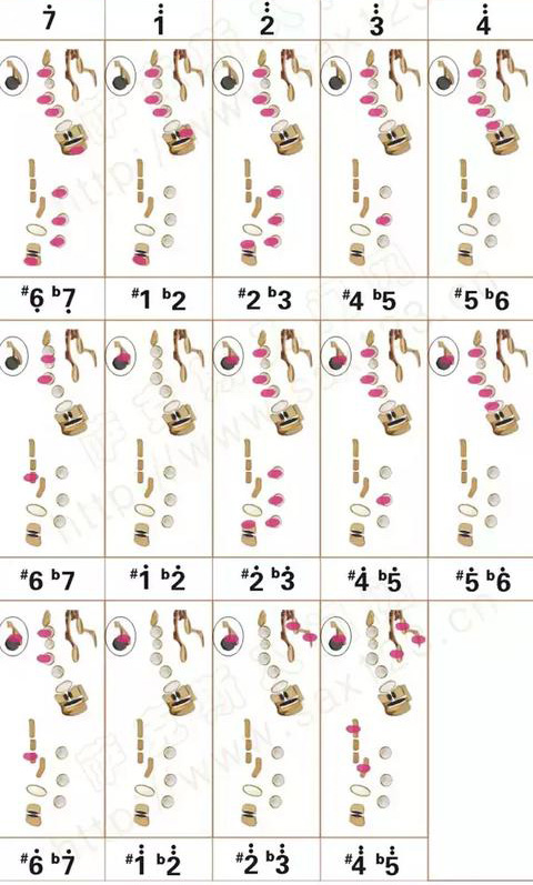 次中音薩克斯原調(降b調)指法表2 次中音薩克斯原調(降b調)指法表2